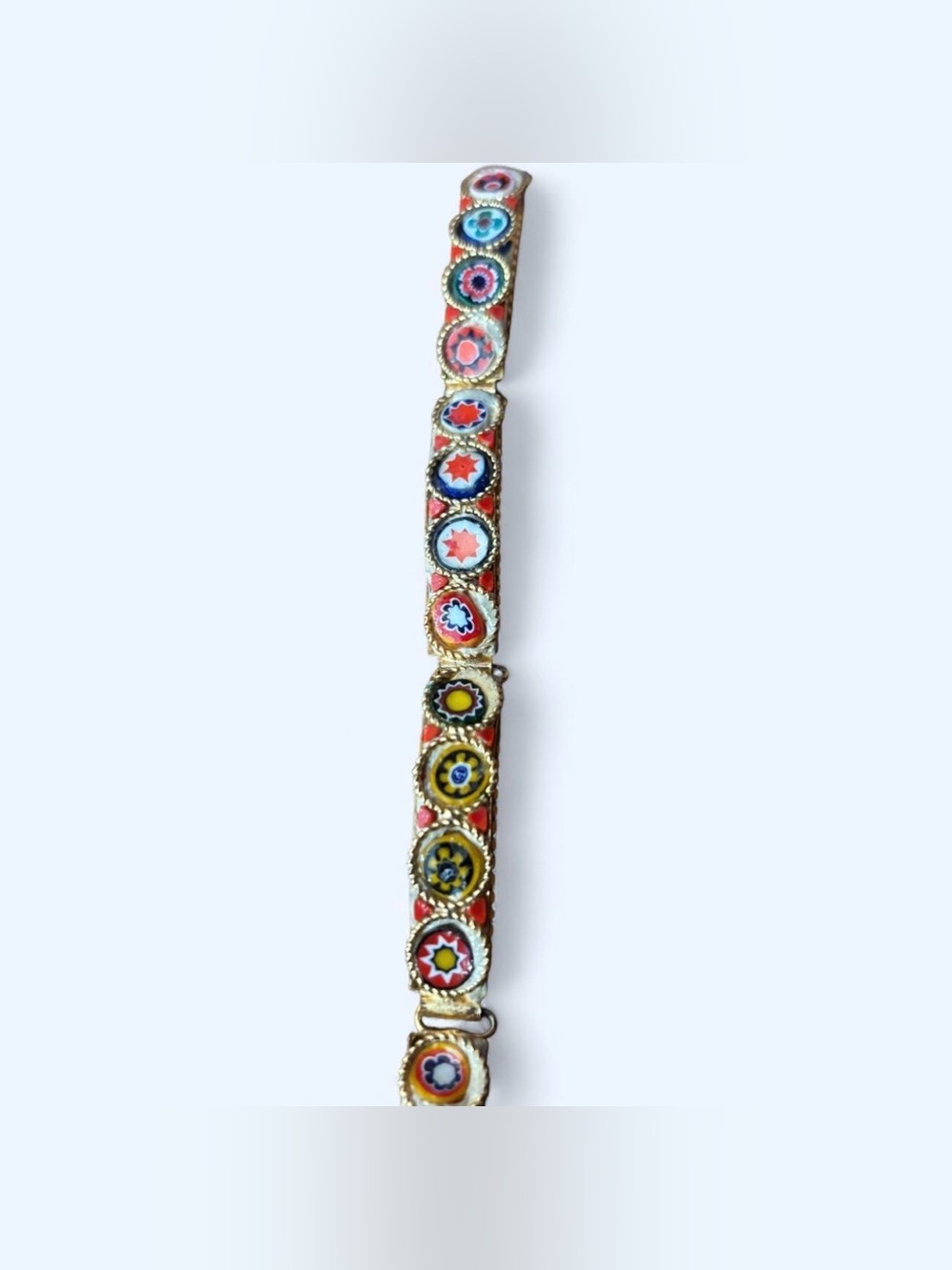 VTG Mid Century Italian Micro Mosaic Bracelet Gold Tone Multicolor Floral 19 cm - Picture 5 of 7
